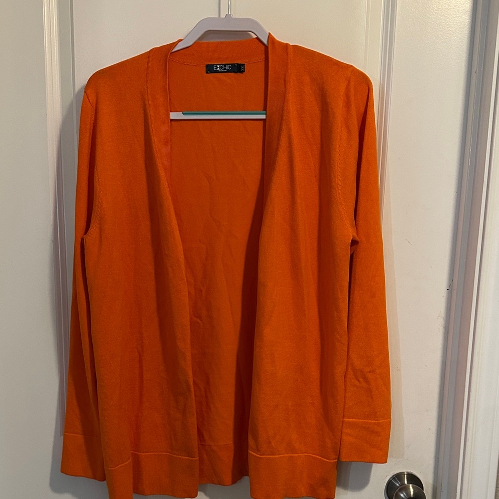 ExChic Bright Orange Open-Front Cardigan